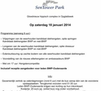 Daguitstap BWP-hengstkeuring gewest Oudenaarde: uiterste inschrijvingsdatum 3 januari 2014