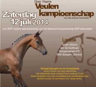 Zaterdag 12 juli: Gewestelijke merrieprijskamp en Open Vlaams Veulenkampioenschap BWP-gewest Oudenaarde